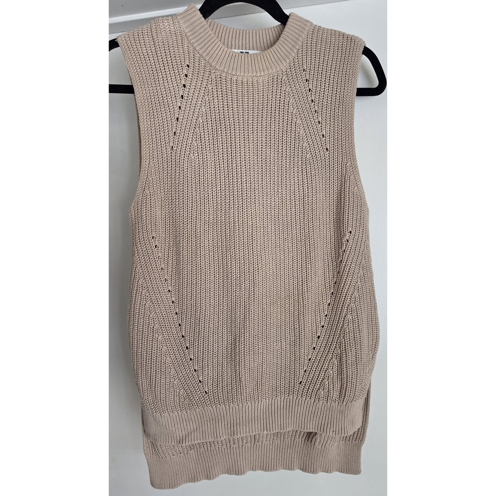 Uniqlo Women's Sweater Vest XS Sleeveless Pullover Beige Cotton Knit Casual